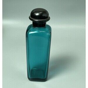 Vintage Hermes EMPTY Greenish Blue Glass Bottle France 5.5" Tall